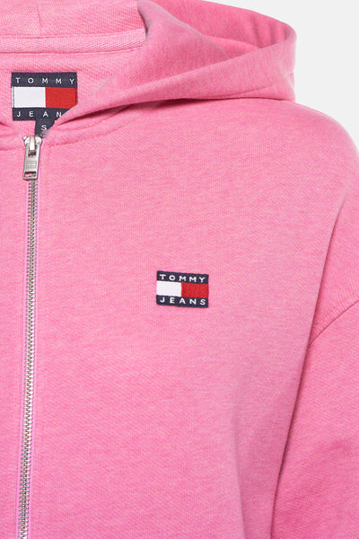 Roze Tommy Jeans fleece met ritssluiting en capuchon.