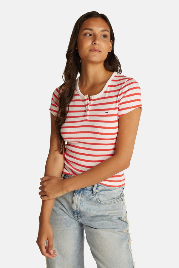 Top uni manches courtes Écru - Tommy Jeans