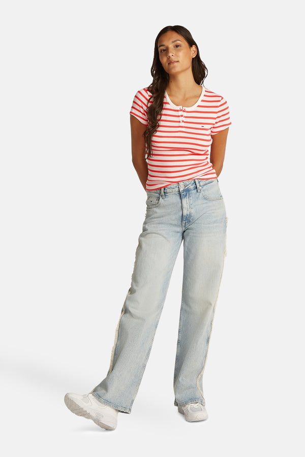 Top uni manches courtes Écru - Tommy Jeans