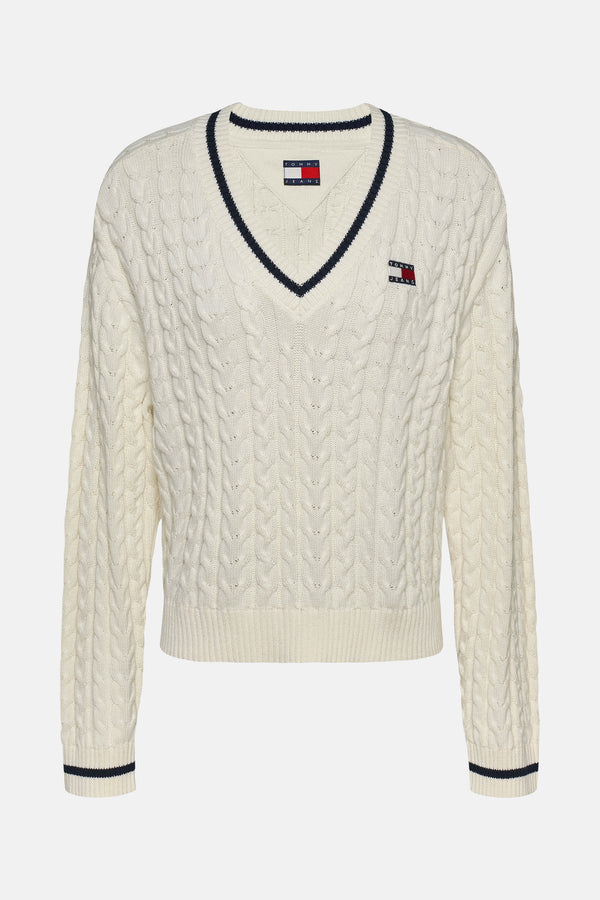 Pull col V Blanc - Tommy Jeans