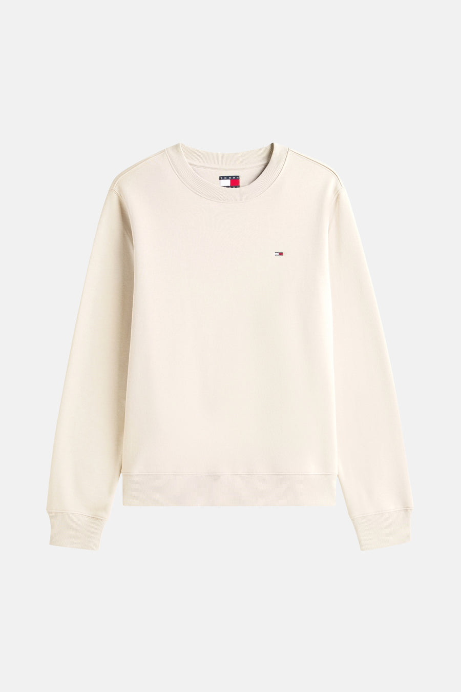 Beige sweatshirt van TOMMY JEANS, met discreet logo op de borst en ronde hals.