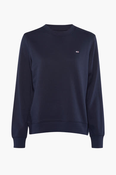 Sweat bleu marine de TOMMY JEANS, coupe classique avec logo drapeau sur la poitrine.