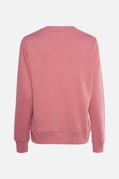 Sweat-shirt rose de TOMMY JEANS, vue arrière, en coton, avec encolure ronde et finitions côtelées.
