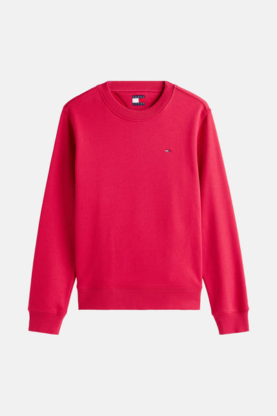 Roze sweatshirt met ronde hals van Tommy Jeans, met vlaglogo op de borst.