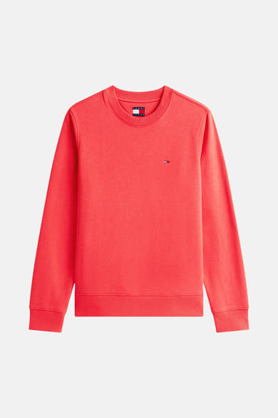 Sweat rouge de TOMMY JEANS, avec logo drapeau discret sur la poitrine.