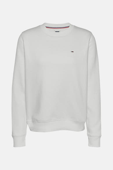 Wit sweatshirt van TOMMY JEANS, met klein vlaglogo op de borst en driekleurige strepen op de kraag.