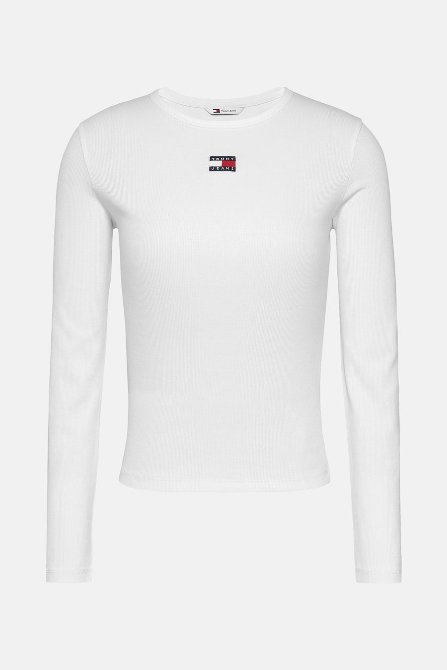 Witte T-shirt met lange mouwen van Tommy Jeans, in geribbelde stof met vierkant logo op de borst.