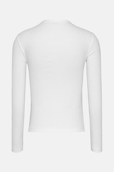 Witte T-shirt met lange mouwen van TOMMY JEANS, van geribbelde jersey.