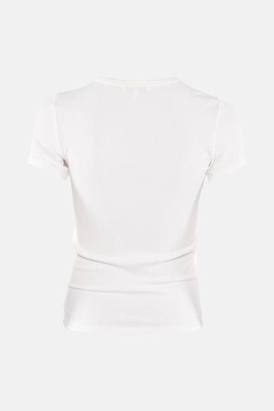 T-shirt blanc à manches courtes de TOMMY JEANS en maille côtelée, vu de dos.

