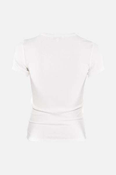 T-shirt blanc à manches courtes de TOMMY JEANS en maille côtelée, vu de dos.
