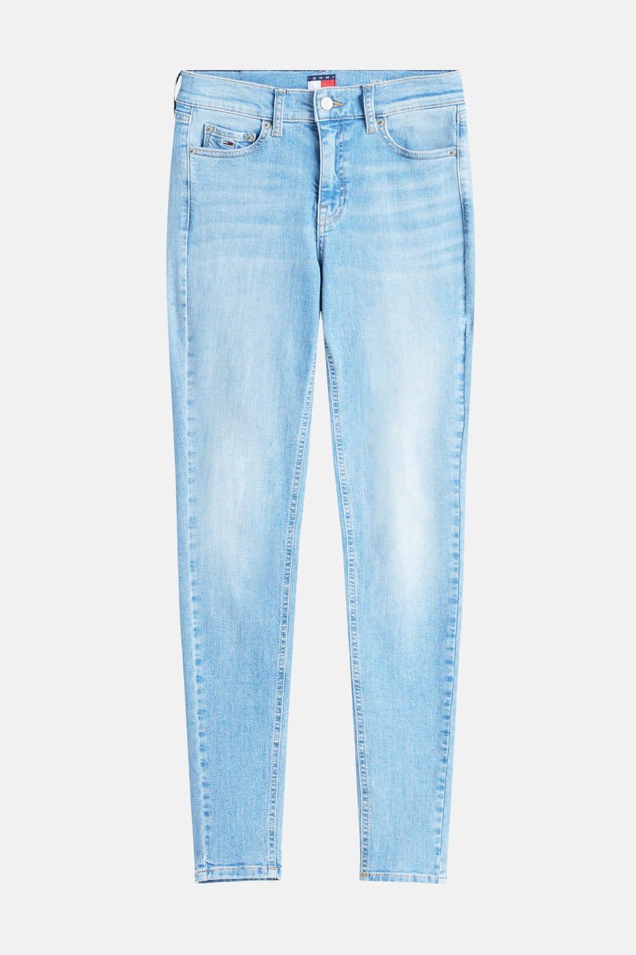Jean skinny en denim bleu clair de TOMMY JEANS, avec poches avant et arrière.