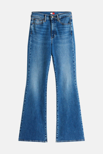Blauwe uitlopende jeans van Tommy Jeans, hoge taille en medium wassing.