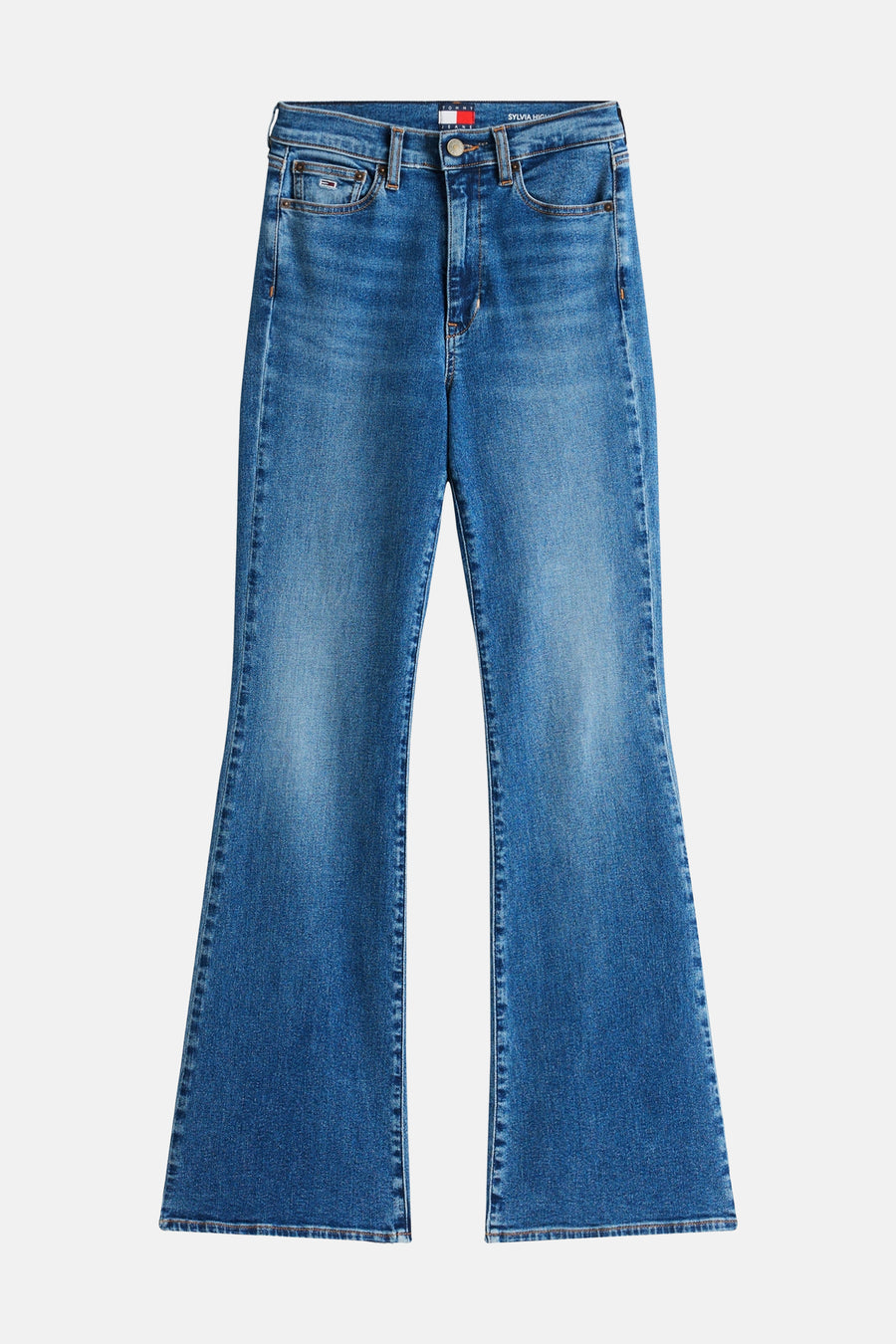 Blauwe uitlopende jeans van Tommy Jeans, hoge taille en medium wassing.
