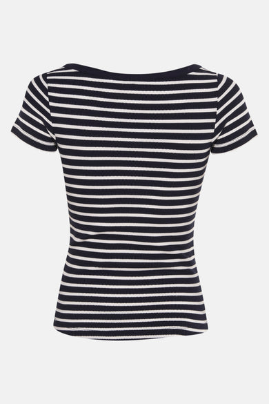 Blauwe gestreepte T-shirt, van TOMMY JEANS, met boothals en korte mouwen.