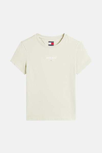 T-shirt à manches courtes vert de TOMMY JEANS, avec logo blanc centré sur le devant.