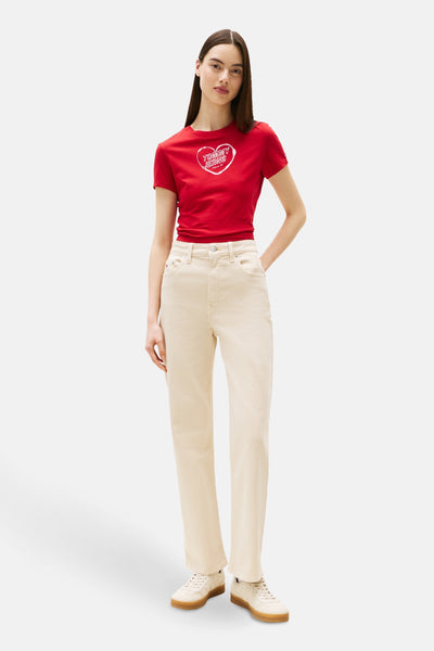 Beige kleurrijke broek van TOMMY JEANS, casual stijl met bijpassende lage schoenen.