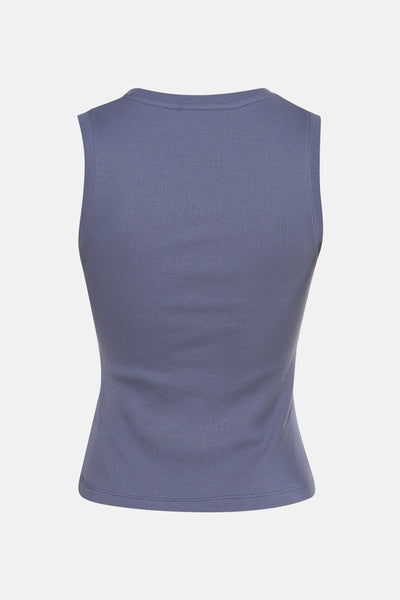 Débardeur bleu côtelé de TOMMY JEANS, coupe ajustée, texture côtelée verticale.