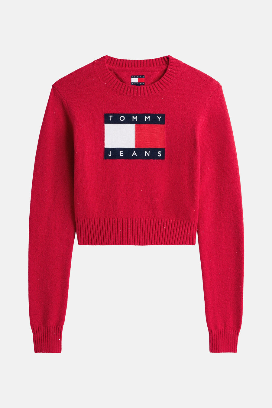 Roze coltrui van TOMMY JEANS met het iconische vierkante logo op de voorkant.