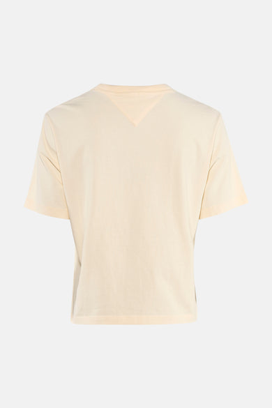 T-shirt jaune à manches courtes de TOMMY JEANS, vue arrière, avec un col en V discret.