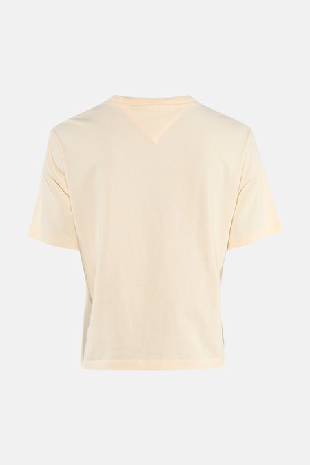 T-shirt jaune à manches courtes de TOMMY JEANS, vue arrière, avec un col en V discret.