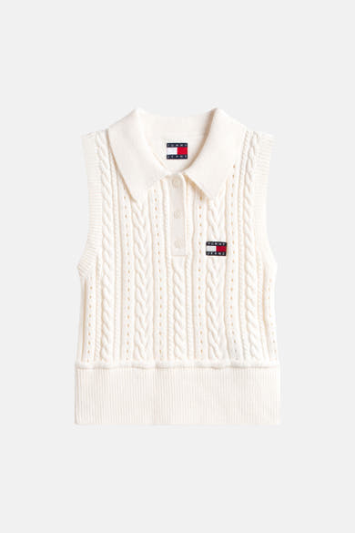 Débardeur en tricot blanc de TOMMY JEANS, à col classique et motif torsadé.