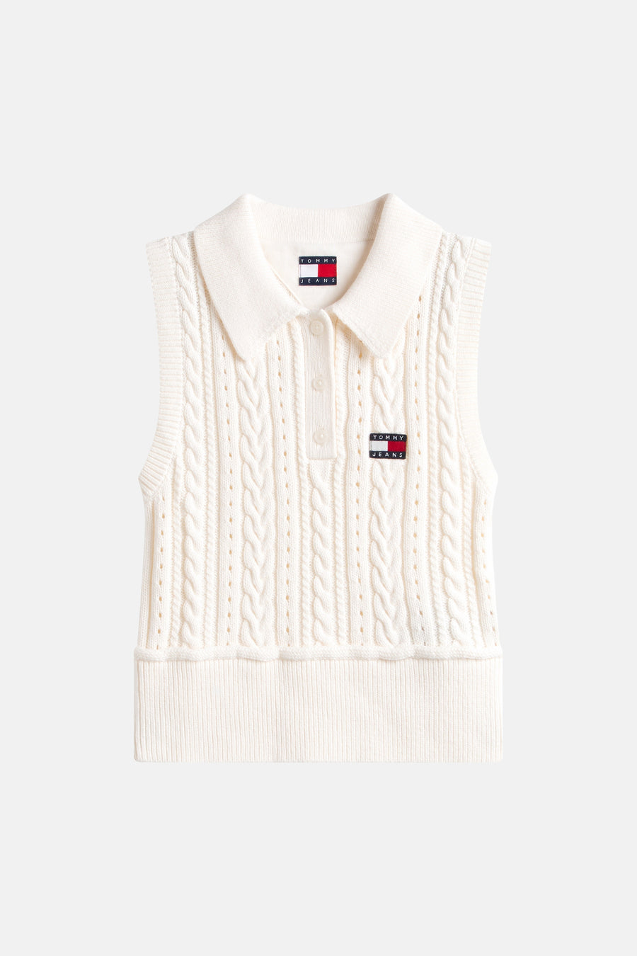 Débardeur en tricot blanc de TOMMY JEANS, à col classique et motif torsadé.