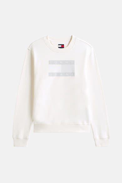 Ecru sweatshirt van TOMMY JEANS met grafisch logo gecentreerd op de borst.