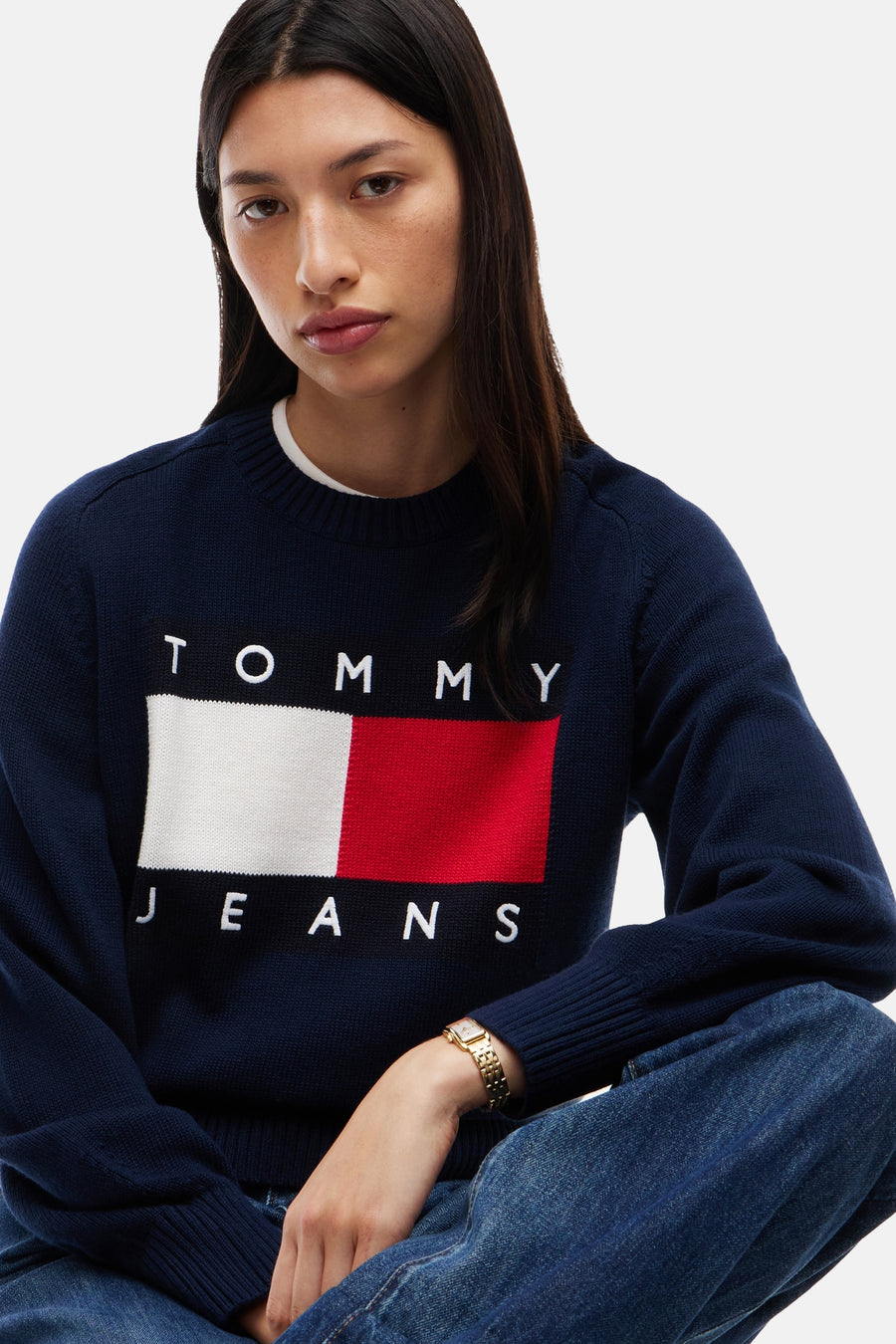 Pull col rond bleu - TOMMY JEANS
