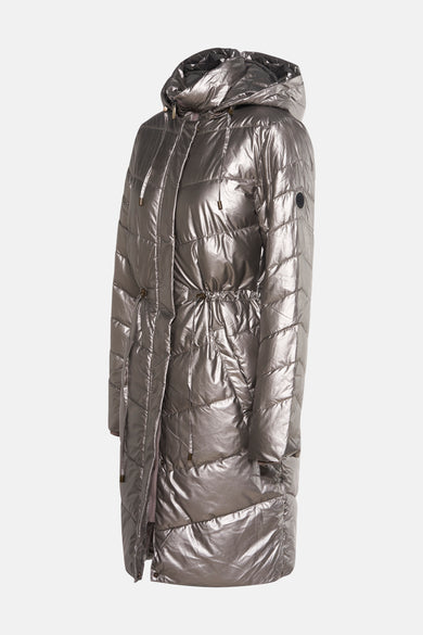 ZABAIONE zilveren poncho met capuchon en trekkoorden bij de taille.