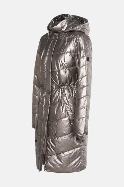 ZABAIONE zilveren poncho met capuchon en trekkoorden bij de taille.