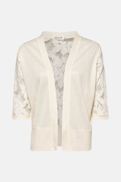 Gilet van Molly Bracken in beige met bloemlelles mouwen en korte pas.