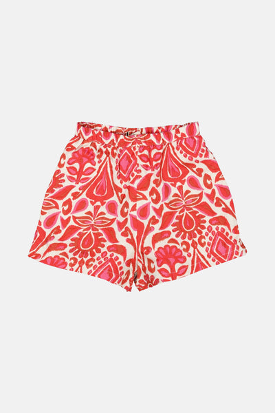 Short multicolore de GARCIA, à motif floral rouge et rose avec une taille élastique.