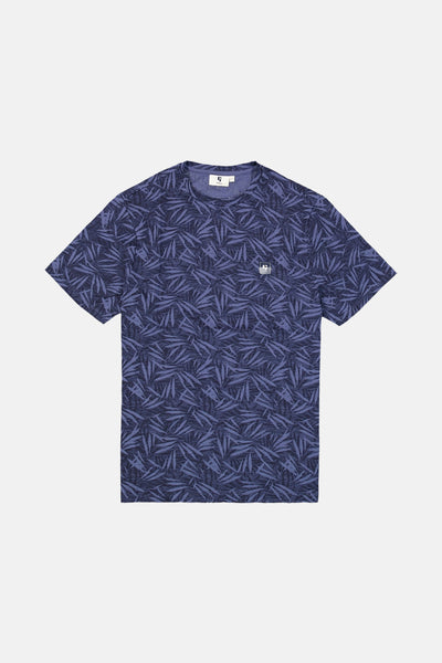 Blauw T-shirt met korte mouwen van GARCIA, met abstract bladerpatroon.