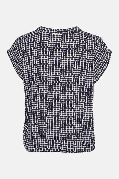 Blauwe blouse met korte mouwen van ZABAIONE, geruit patroon, afgeronde zoom.