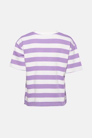 Zabaione paars T-shirt met korte mouwen, witte horizontale strepen, relaxte pasvorm.