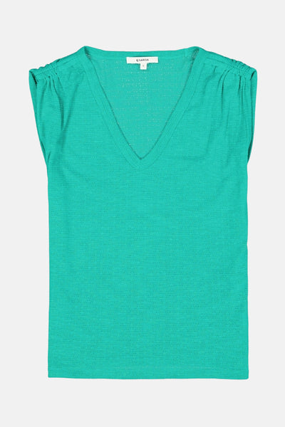 Groen T-shirt met korte mouwen van GARCIA, met V-hals en fijne textuur.