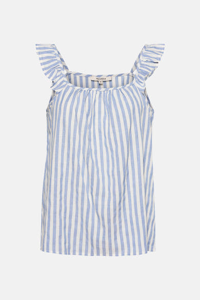 T-shirt bleu à rayures, de GARCIA, avec des détails à volants sur les bretelles.
