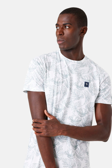 T-shirt à manches courtes blanc de GARCIA, à motif de feuilles tropicales.