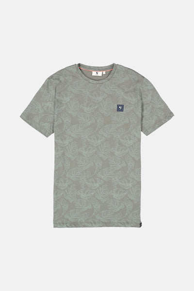Kaki T-shirt met korte mouwen van GARCIA, met een gedrukt tropisch bladmotief.