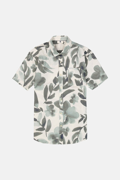 Grijs T-shirt met korte mouwen van GARCIA, met een grijs bloemenpatroon en witte knopen.