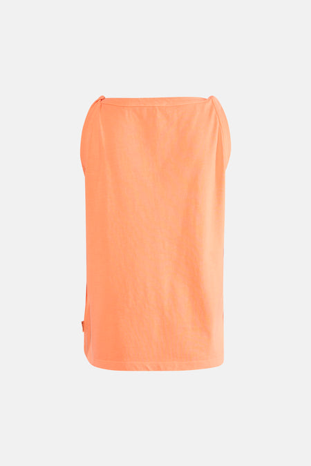 T-shirt orange uni manche courte de Le Temps des Cerises, à col bateau, coupe droite et manches à revers.