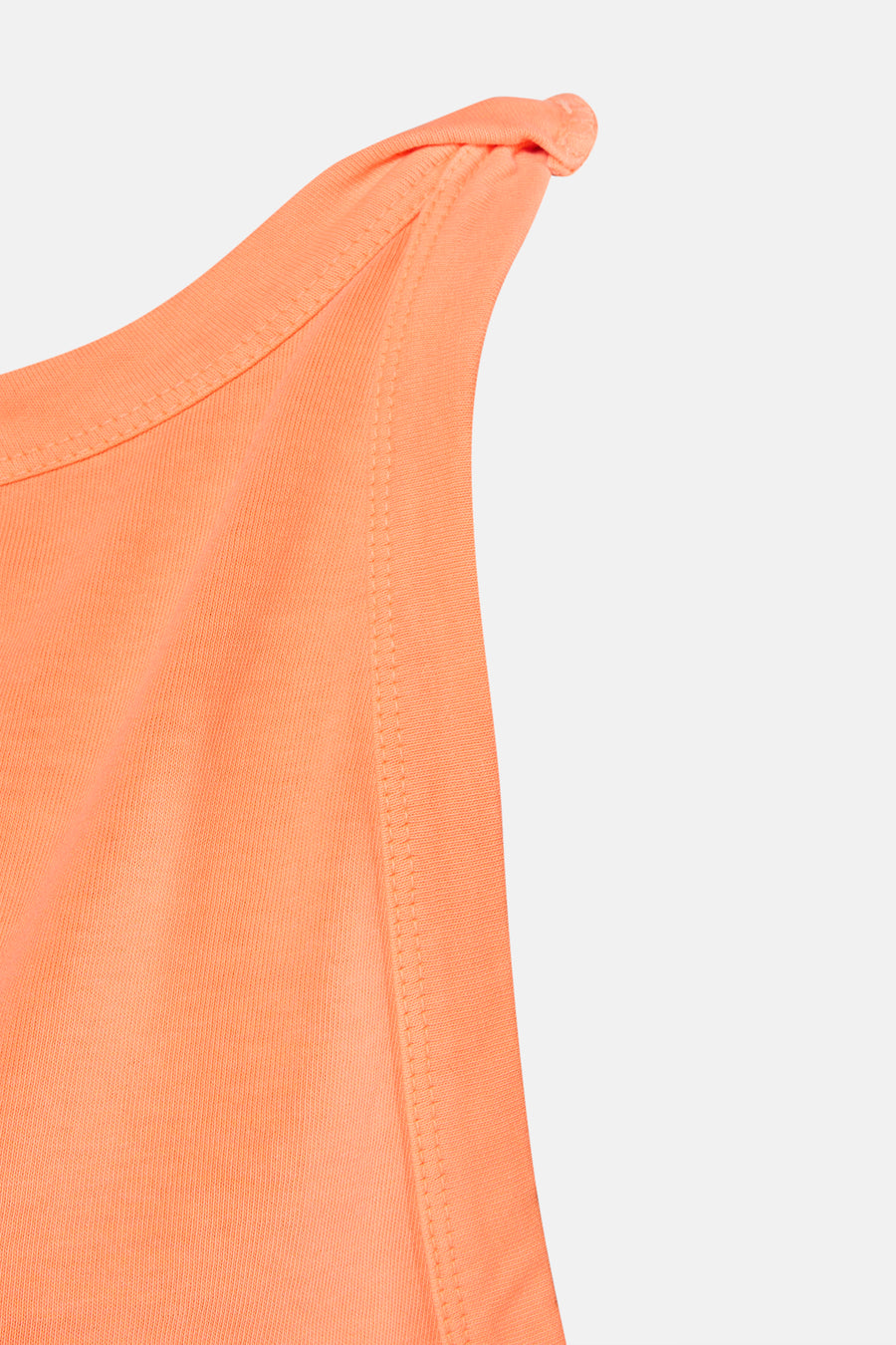 T-shirt orange à bretelles by Le Temps des Cerises, détail de couture sur le bord et le haut noué.