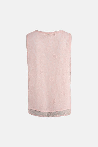 Roze mouwloos bloesje van kant door AMELIE ET AMELIE, met een delicaat bloemenpatroon en een bijpassende voering.