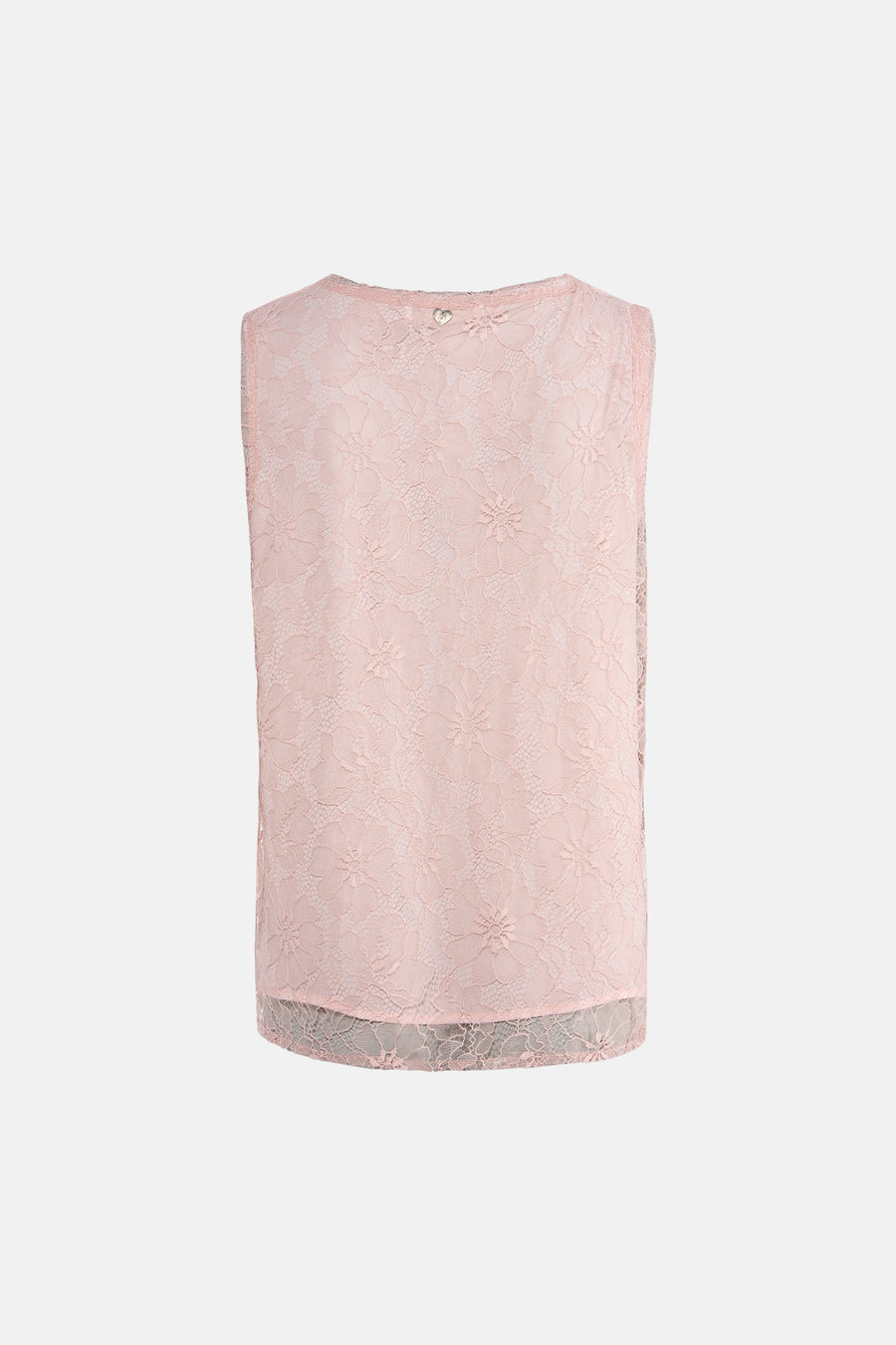 Roze mouwloos bloesje van kant door AMELIE ET AMELIE, met een delicaat bloemenpatroon en een bijpassende voering.