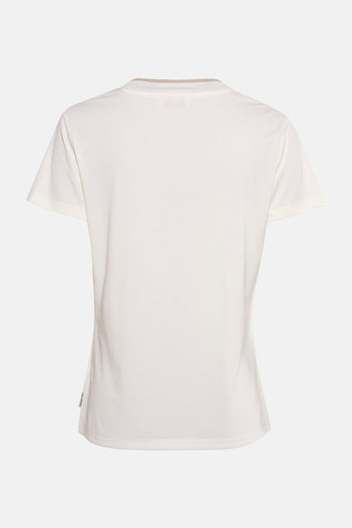 T-shirt blanc à manches courtes de Le Temps des Cerises, col orné et coupe simple, vue de dos.
