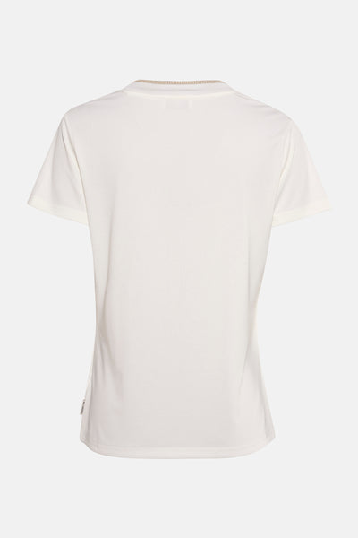 T-shirt blanc à manches courtes de Le Temps des Cerises, col orné et coupe simple, vue de dos.
