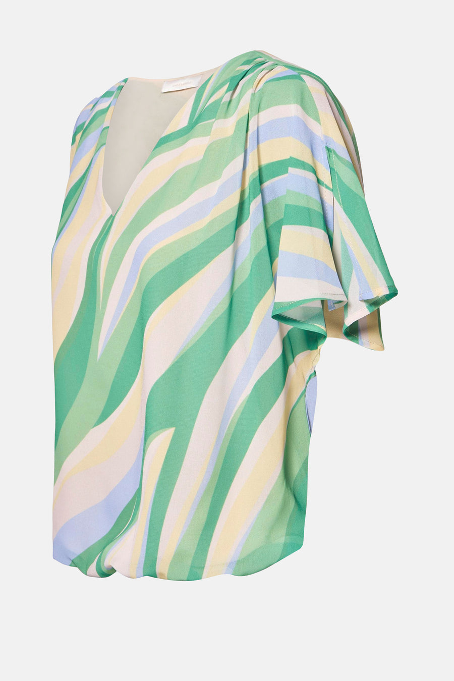 Blouse à manches courtes multicolore de AMELIE ET AMELIE avec motif rayé ondulé, encolure en V.
