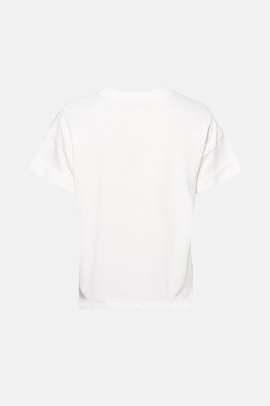 Wit T-shirt met korte mouwen van Le Temps des Cerises, met decoratieve palmboomuitsparingen.