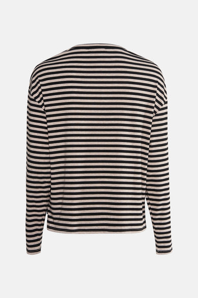 Zwart gestreept T-shirt met lange mouwen van Le Temps des Cerises, achterkant.