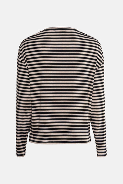 Zwart gestreept T-shirt met lange mouwen van Le Temps des Cerises, achterkant.